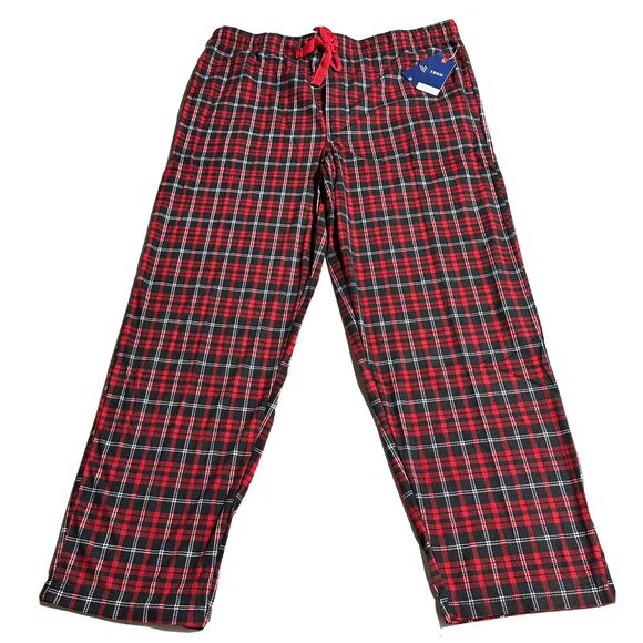IZOD Mens Pajama Pants Bottoms Silky Fleece Plush Red Black Plaid Lounge Size XL - Picture 1 of 10